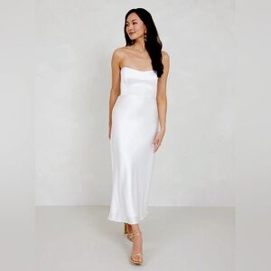 Park & Fifth Brodie Strapless Midi Sleek Satin Bridal Dress - Size Small